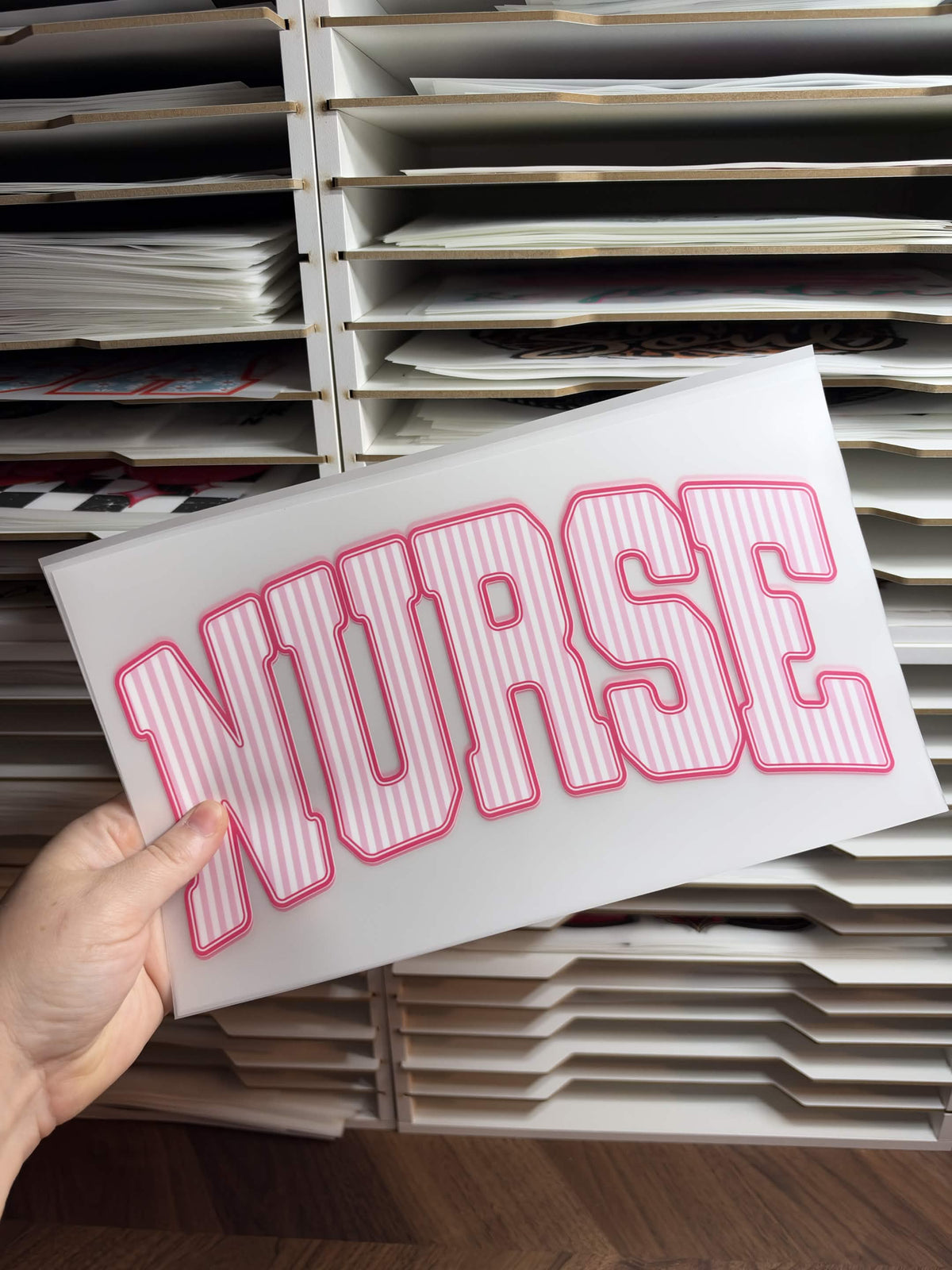 PINK STRIPED NURSE DTF