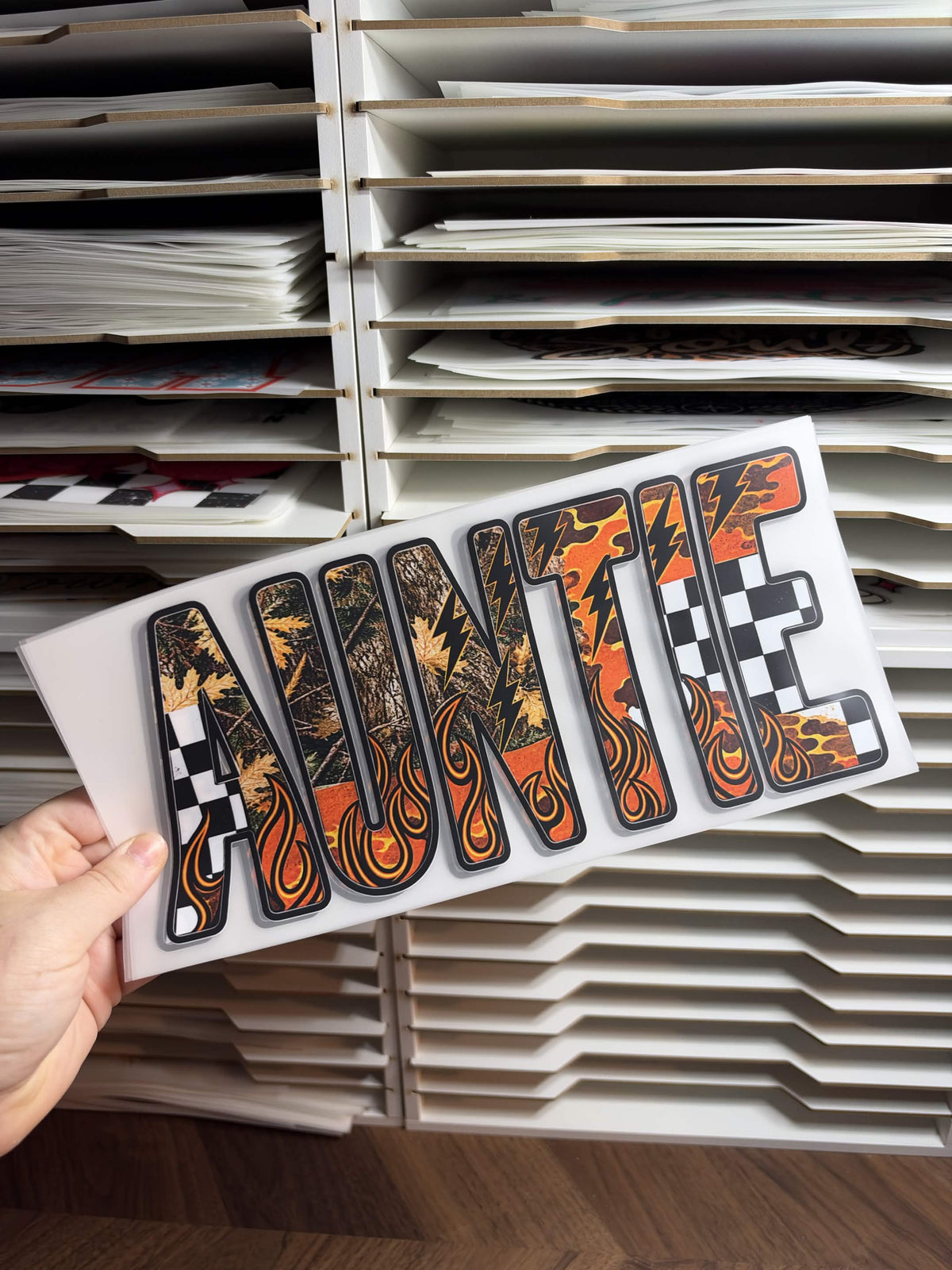 AUNTIE CAMO FLAME DTF