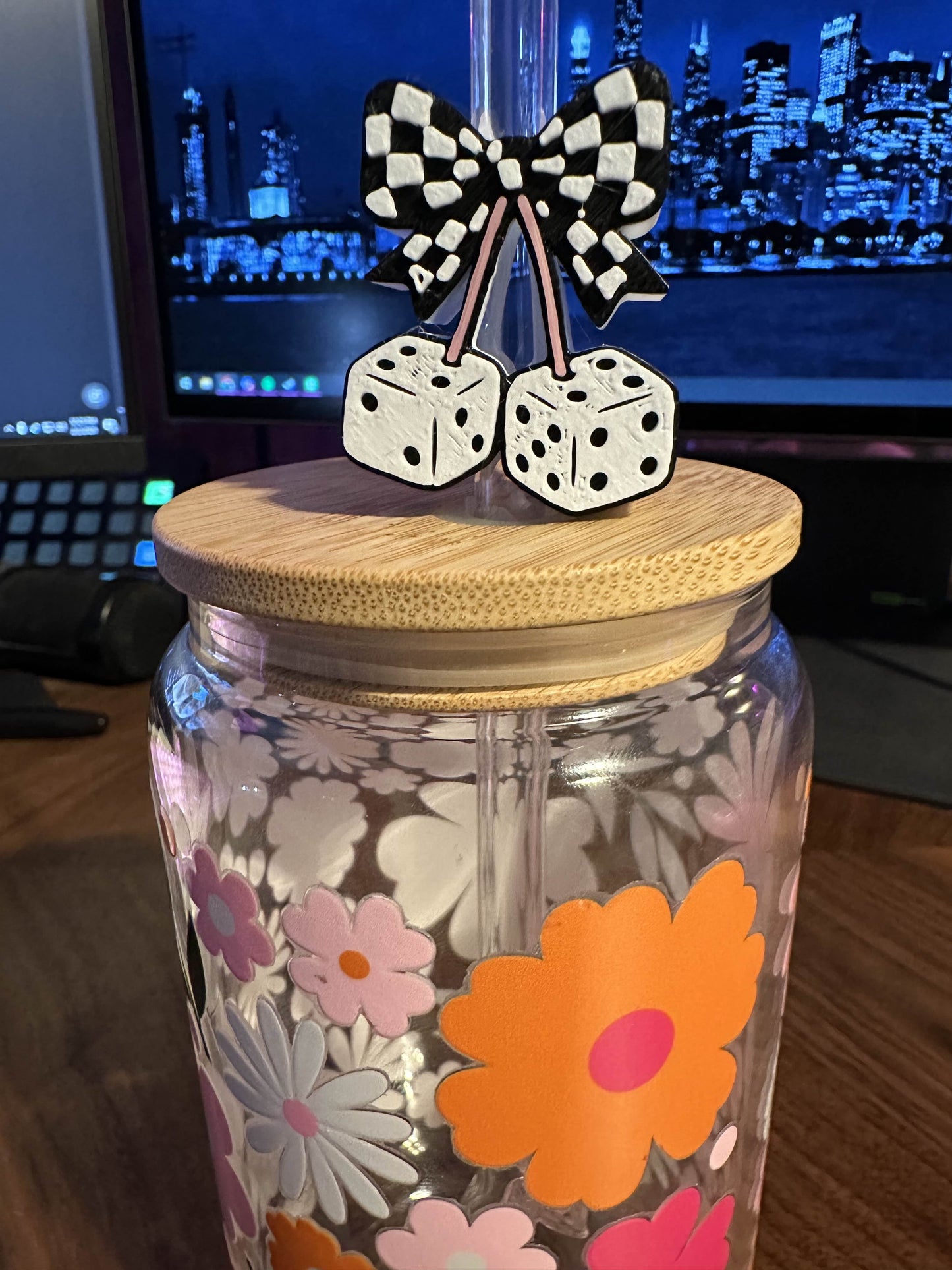 DICE BOW STRAW TOPPER 3D PRINTED