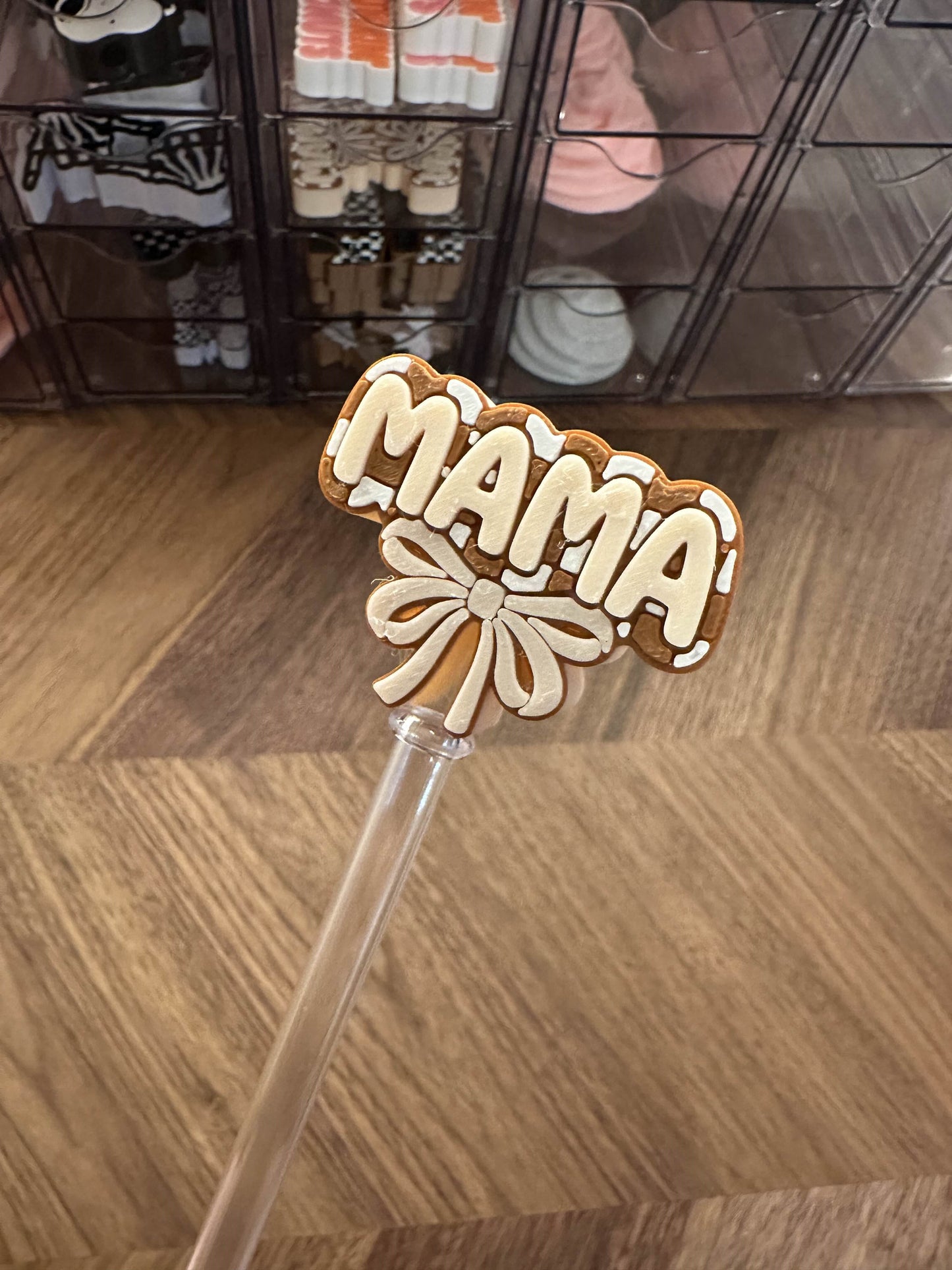 CHECKERED MAMA STRAW TOPPED 3D PRINTED