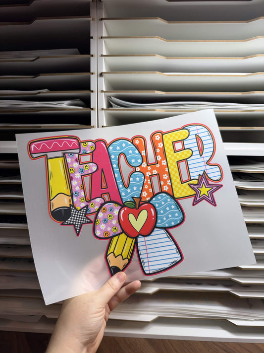 TEACHER SMILEY BOW DTF