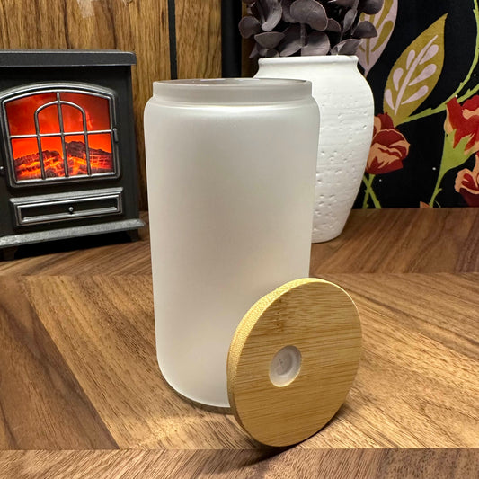 16OZ FROSTED SUBLIMATION GLASS CAN W/ PLASTIC STRAW