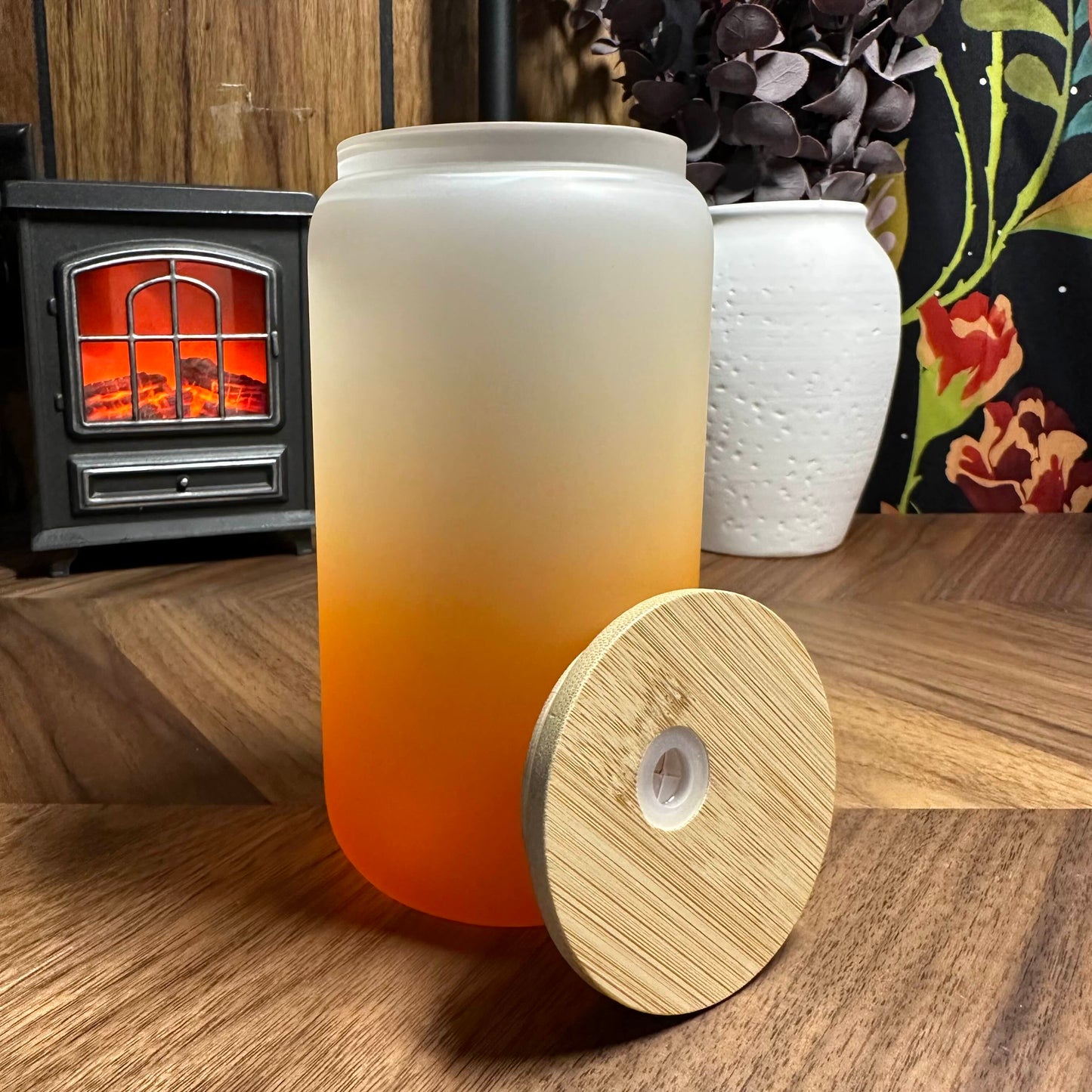 16OZ COLORED FROSTED OMBRE SUBLIMATION GLASS CAN W/ PLASTIC STRAW