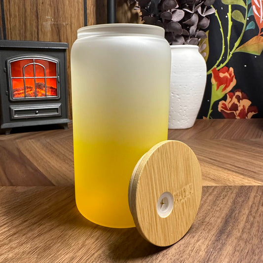 16OZ COLORED FROSTED OMBRE SUBLIMATION GLASS CAN W/ PLASTIC STRAW