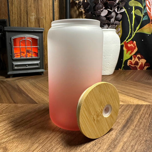 16OZ COLORED FROSTED OMBRE SUBLIMATION GLASS CAN W/ PLASTIC STRAW
