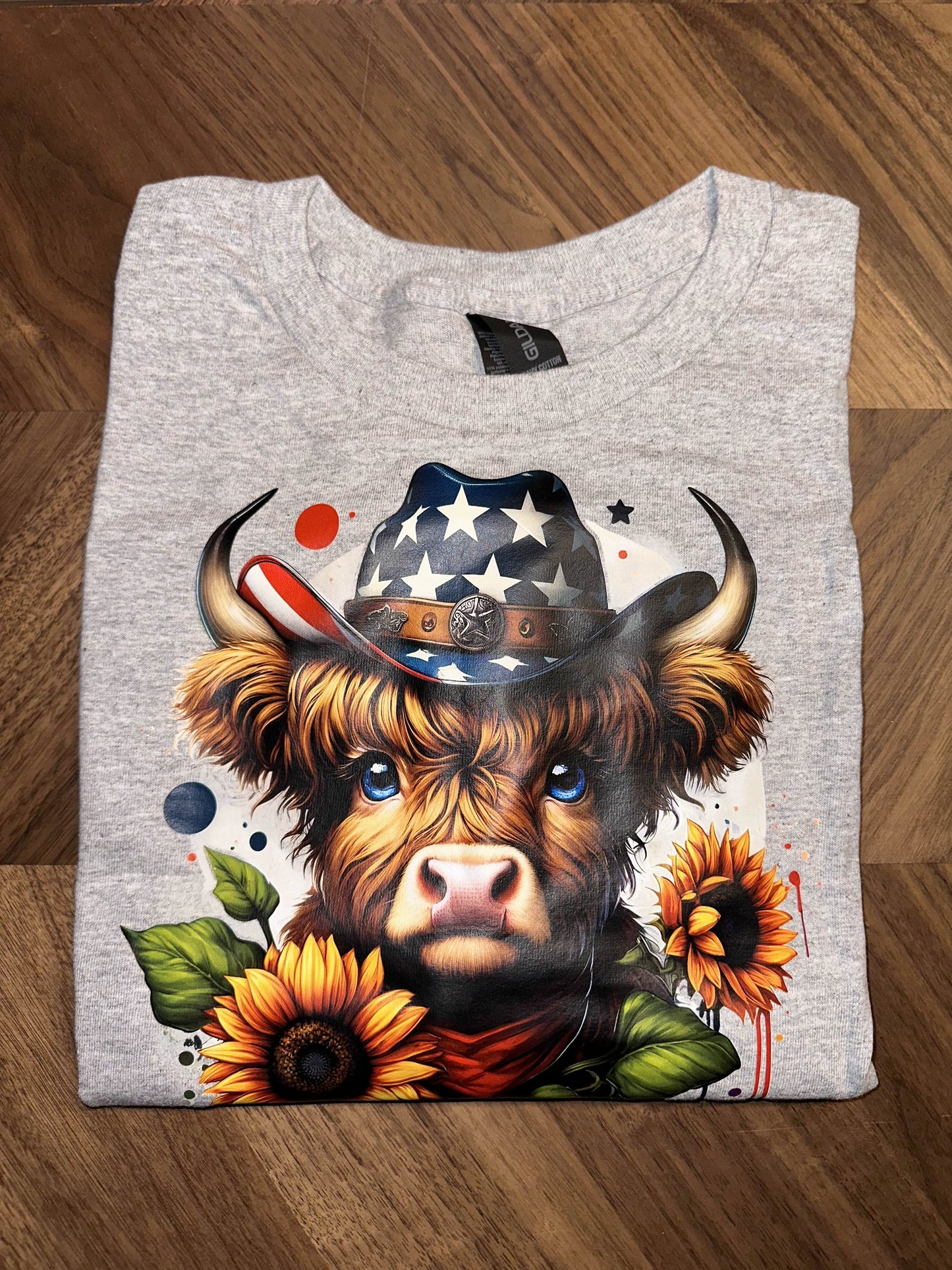 PATRIOTIC COW SUNFLOWER T-SHIRT